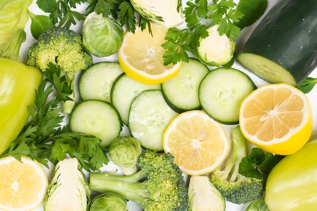 Close-up organic vegetables on white background