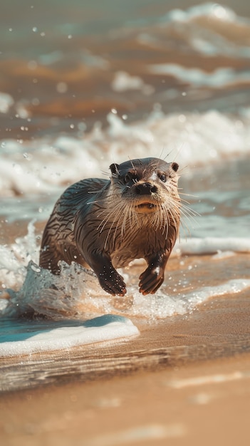 Free Photo close up on otter in the wild