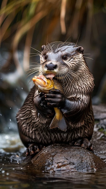 Free Photo close up on otter in the wild