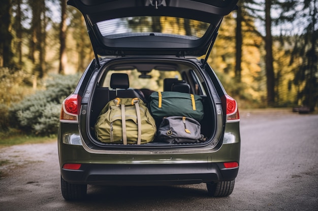 Close up on packed car for traveling