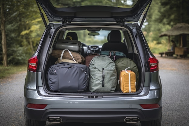 Close up on packed car for traveling