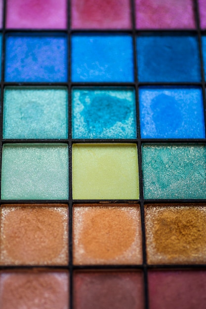 Close-up of a palette with eye shadow colors