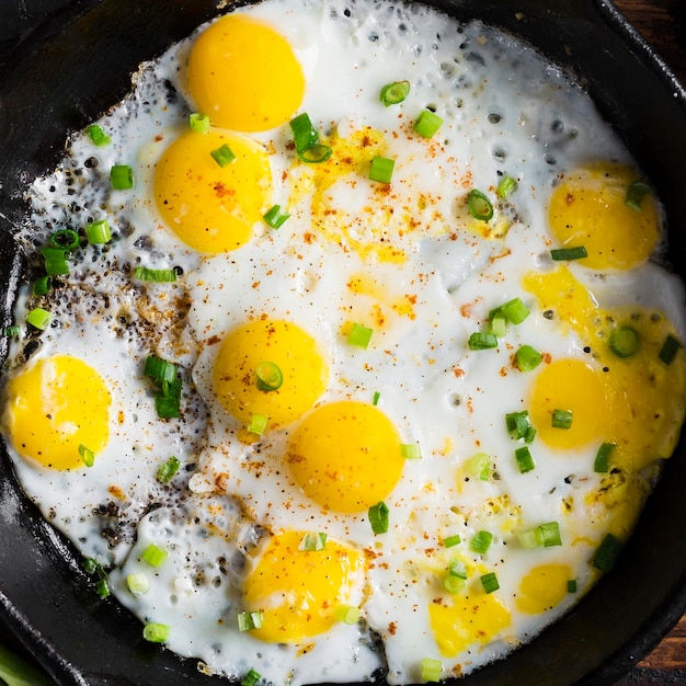 Free photo close-up pan with fried eggs