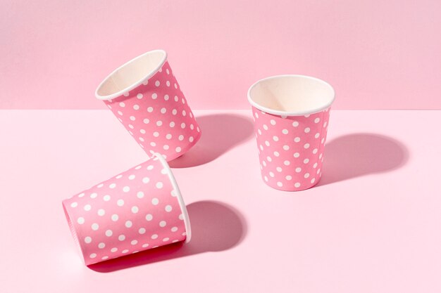 Close-up paper cups on table