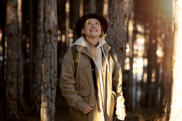 Close up on park ranger in woods