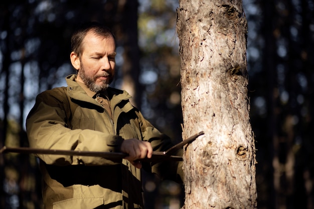 Free Photo close up on park ranger in woods