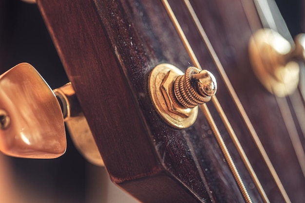 Free Photo close up part of an acoustic guitar macro detail