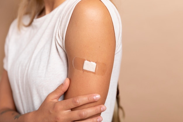 Free Photo close up on patient after being vaccinated