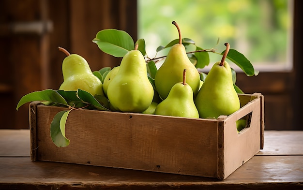 Free photo close up on pear seasonal fruits for winter