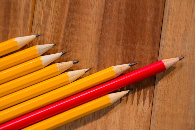 Free photo close-up of pencils on wooden table