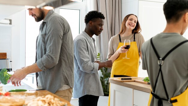 Close up people in kitchen