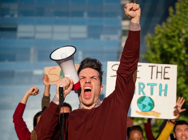 Close up people protesting outdoors