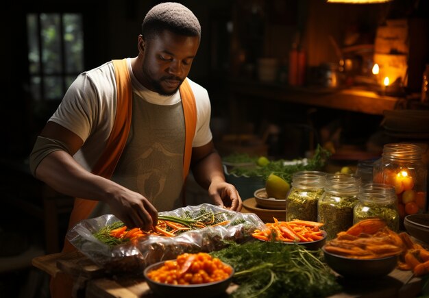 Close up on person cooking