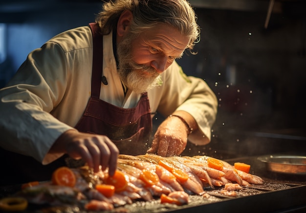 Free photo close up on person cooking