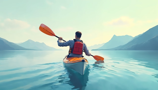 Close up on person kayaking