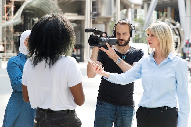 Free Photo close up on a person offering an interview