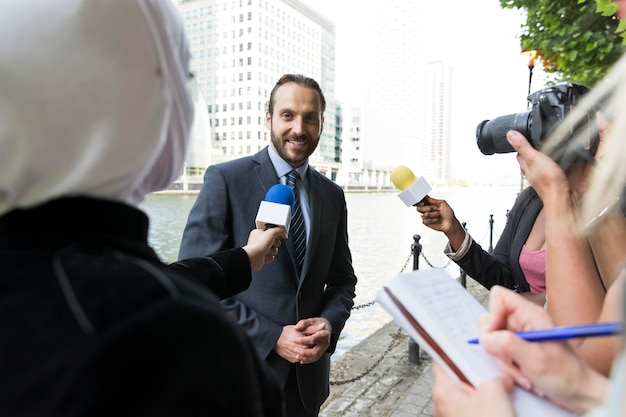 Free Photo close up on a person offering an interview