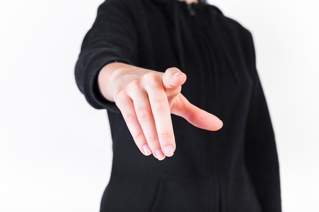 Free photo close-up of a person pointing fingers