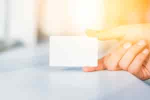 Free photo close-up of a person's hand holding blank white card