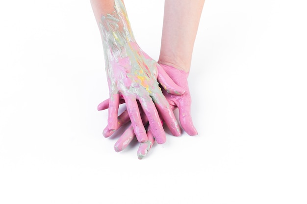 Free photo close-up of a person's messy hands with paint