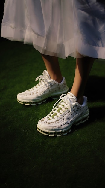 Free Photo close up on person wearing futuristic sneakers