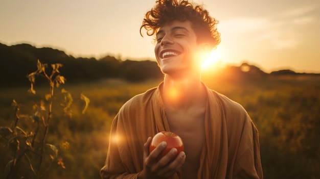 Close up on personeating apple