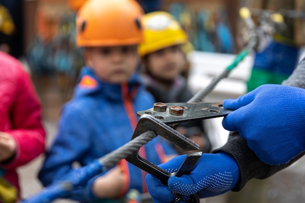 Close-up of a piece of equipment for safe walking on cableways