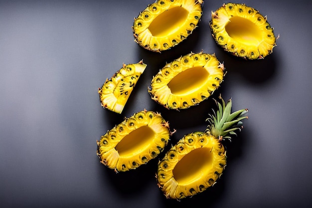 Free photo a close up of pineapples on a black background