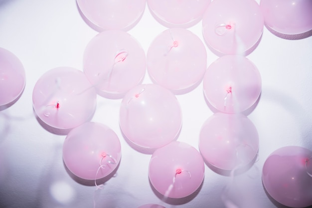 Free photo close-up of pink balloons over the white ceiling