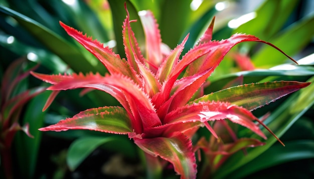 A close up of a plant with red leaves and the word gave on the top