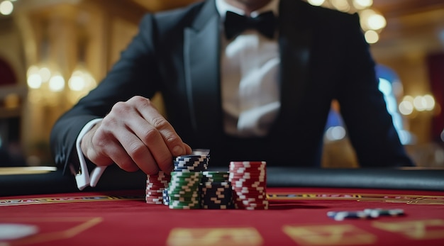 Close up on poker player's hands