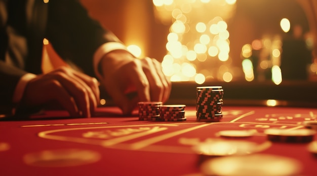 Close up on poker player's hands