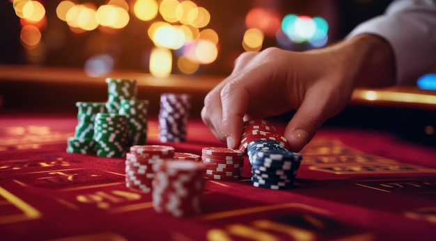 Close up on poker player's hands