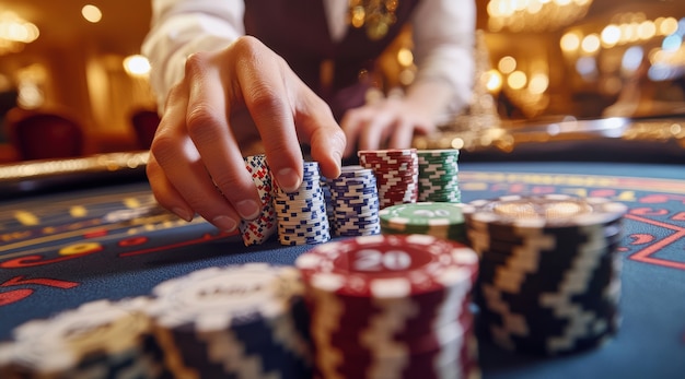 Close up on poker player's hands