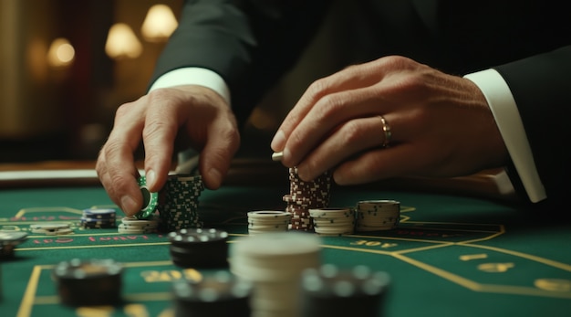 Close up on poker player's hands