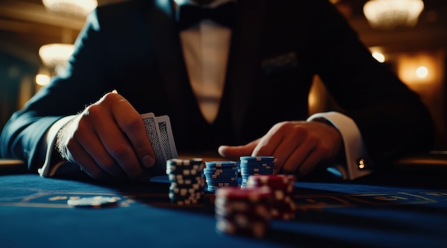 Close up on poker player's hands