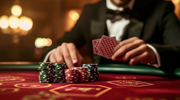 Close up on poker player's hands