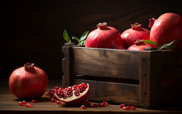 Free photo close up on pomegranate seasonal fruit for winter