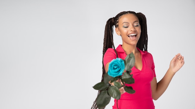 Close up portrait of beautiful woman with flowers