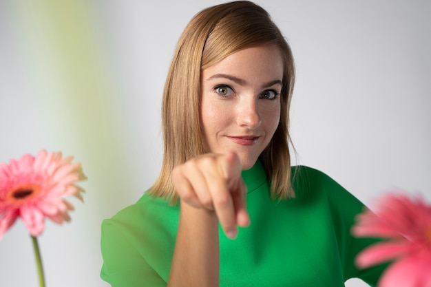 Close up portrait of beautiful woman with flowers