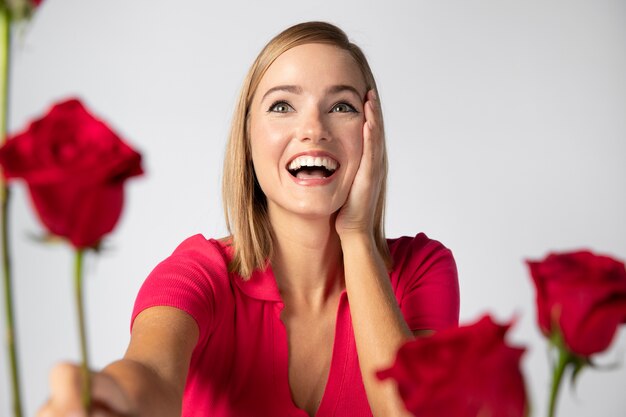 Close up portrait of beautiful woman with flowers