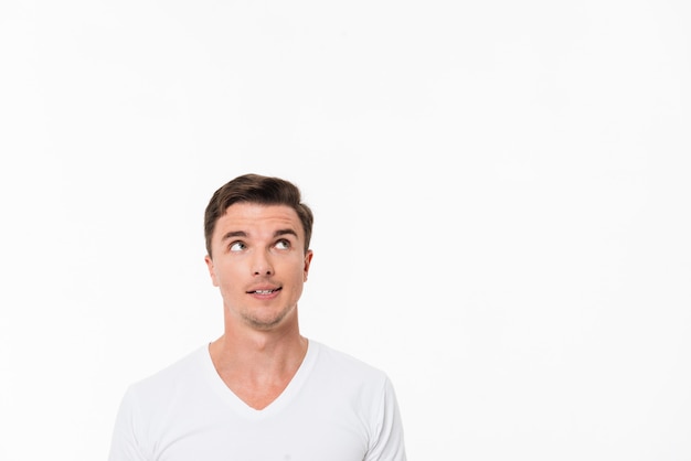 Close up portrait of a casual man in white t-shirt