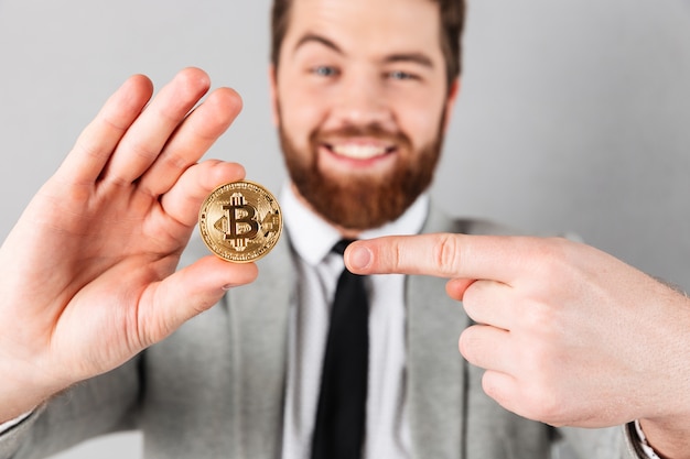 Close up portrait of a cheerful businessman