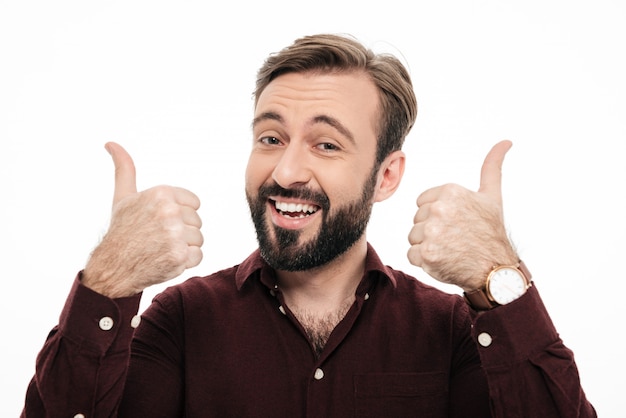 Close up portrait of a cheerful young man