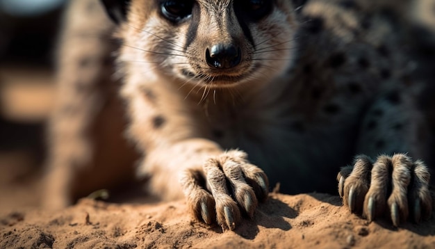 Free Photo close up portrait of cute meerkat staring alertly generated by ai