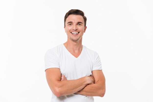 Close up portrait of a joyful young man