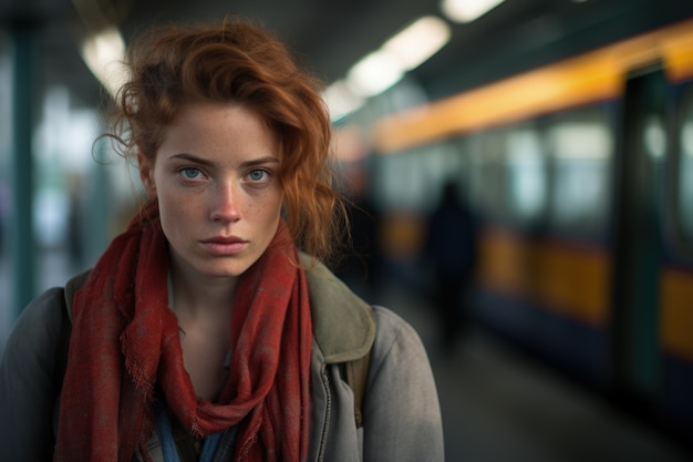 Close up portrait of traveling woman