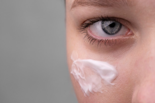 Close up portrait of woman with hydrated skin