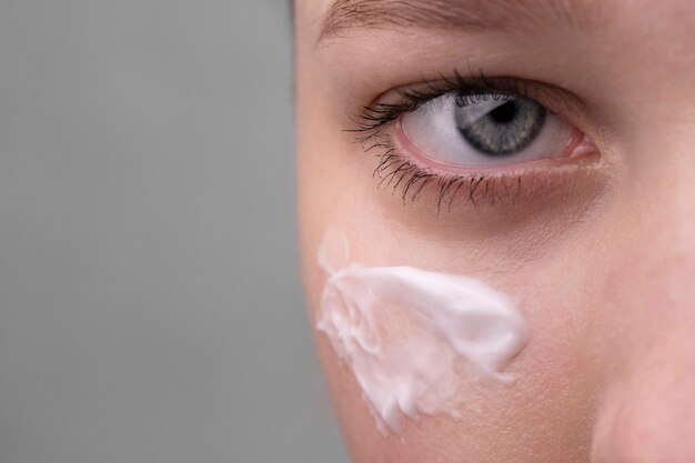 Close up portrait of woman with hydrated skin