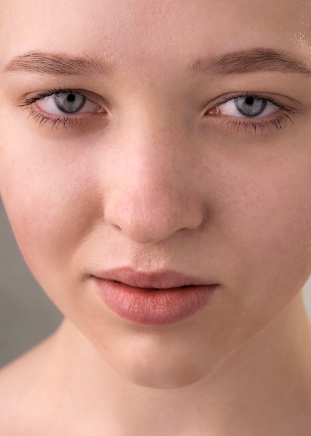 Close up portrait of woman with hydrated skin